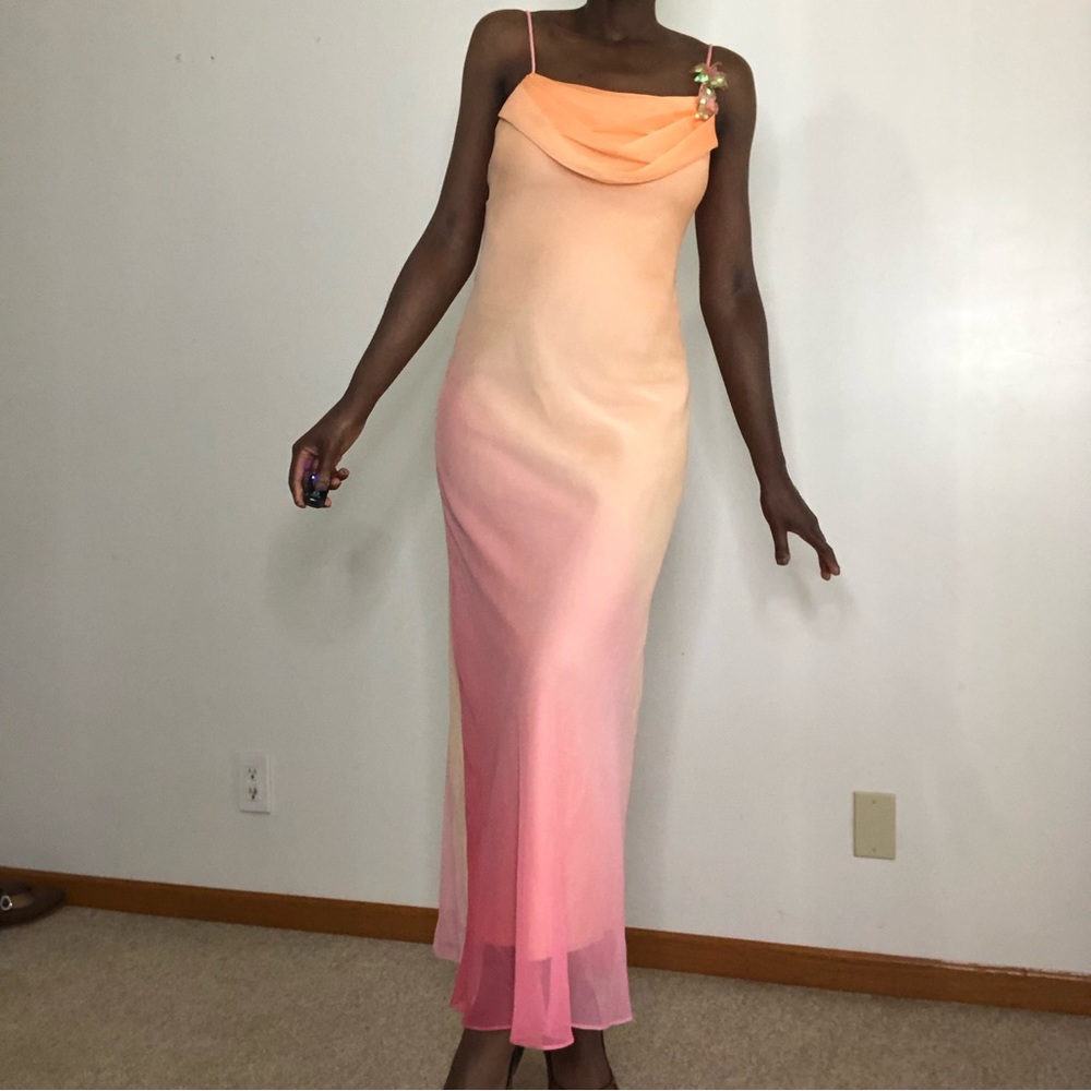 VINTAGE | 1990s Y2K Onyx Nite Cowl Neck Ombre Chiffon Slip Dress